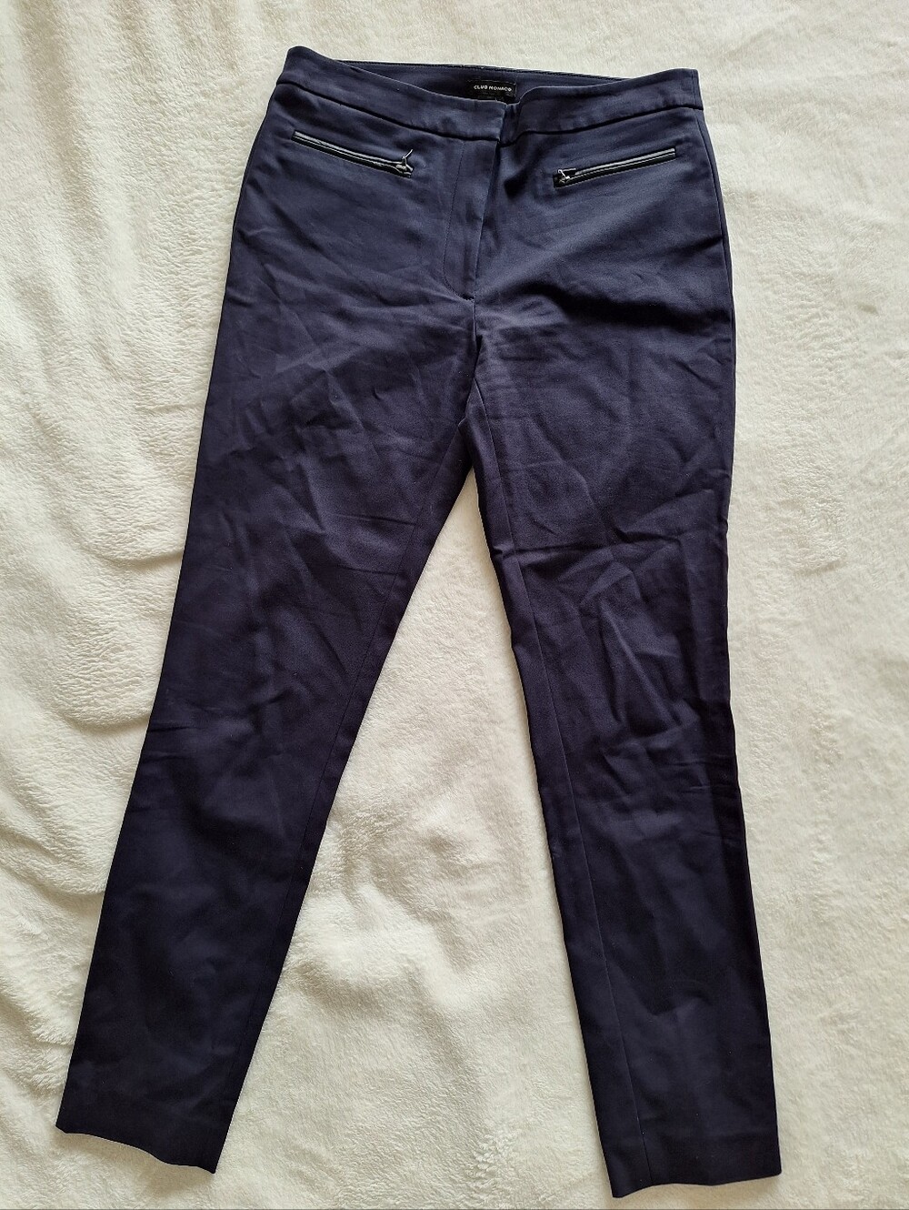 Club Monaco Women Skinny Dress Pants Navy Blue Zip Pocket Stretch Trouser Sz 6